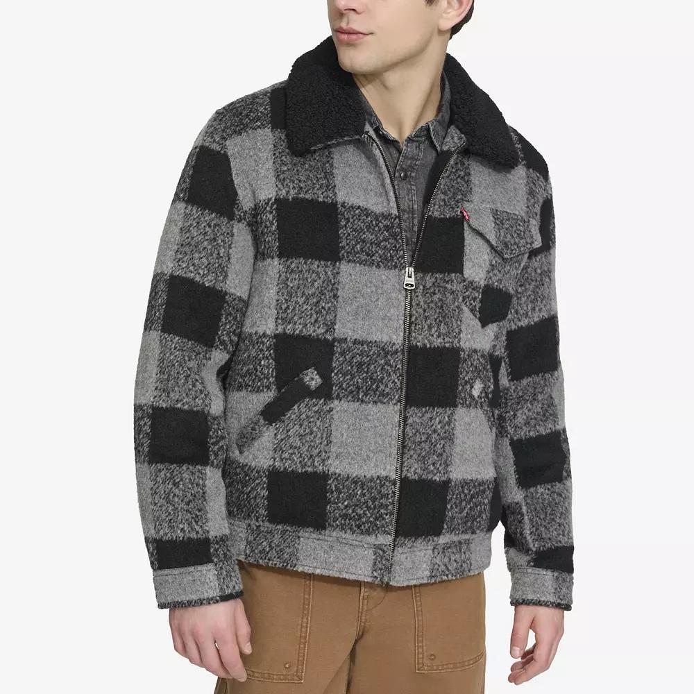 Men's Levi's® Wool Blended Depot Jacket with Sherpa Collar, Size: XXL, Black Green Plaid Product Image
