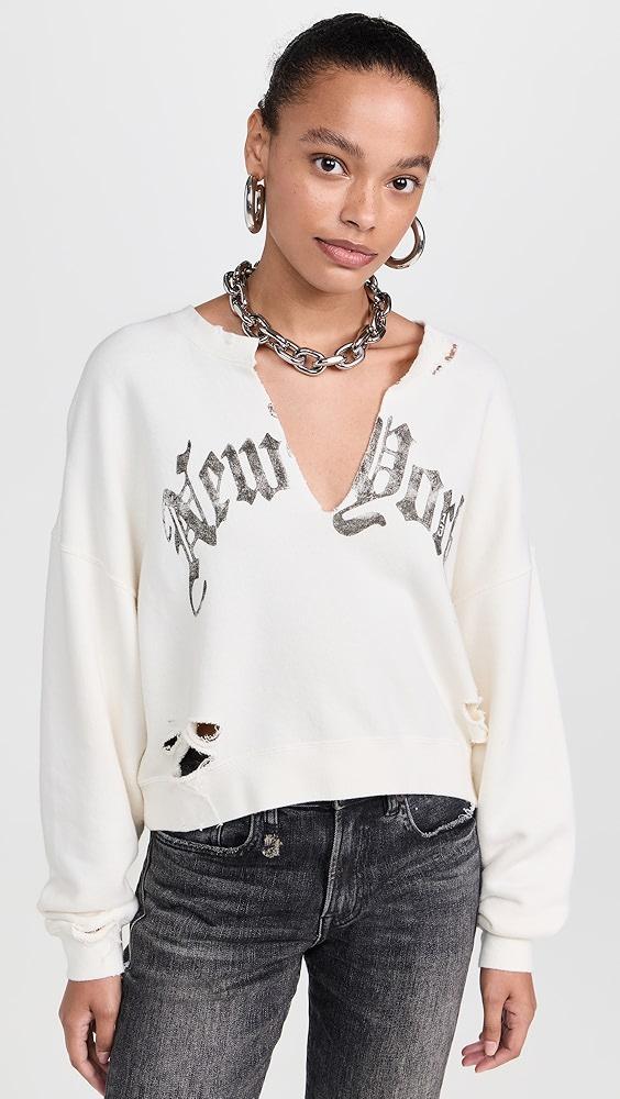 R13 New York Cropped Crew Neck Sweatshirt with Front Slit | Shopbop Product Image