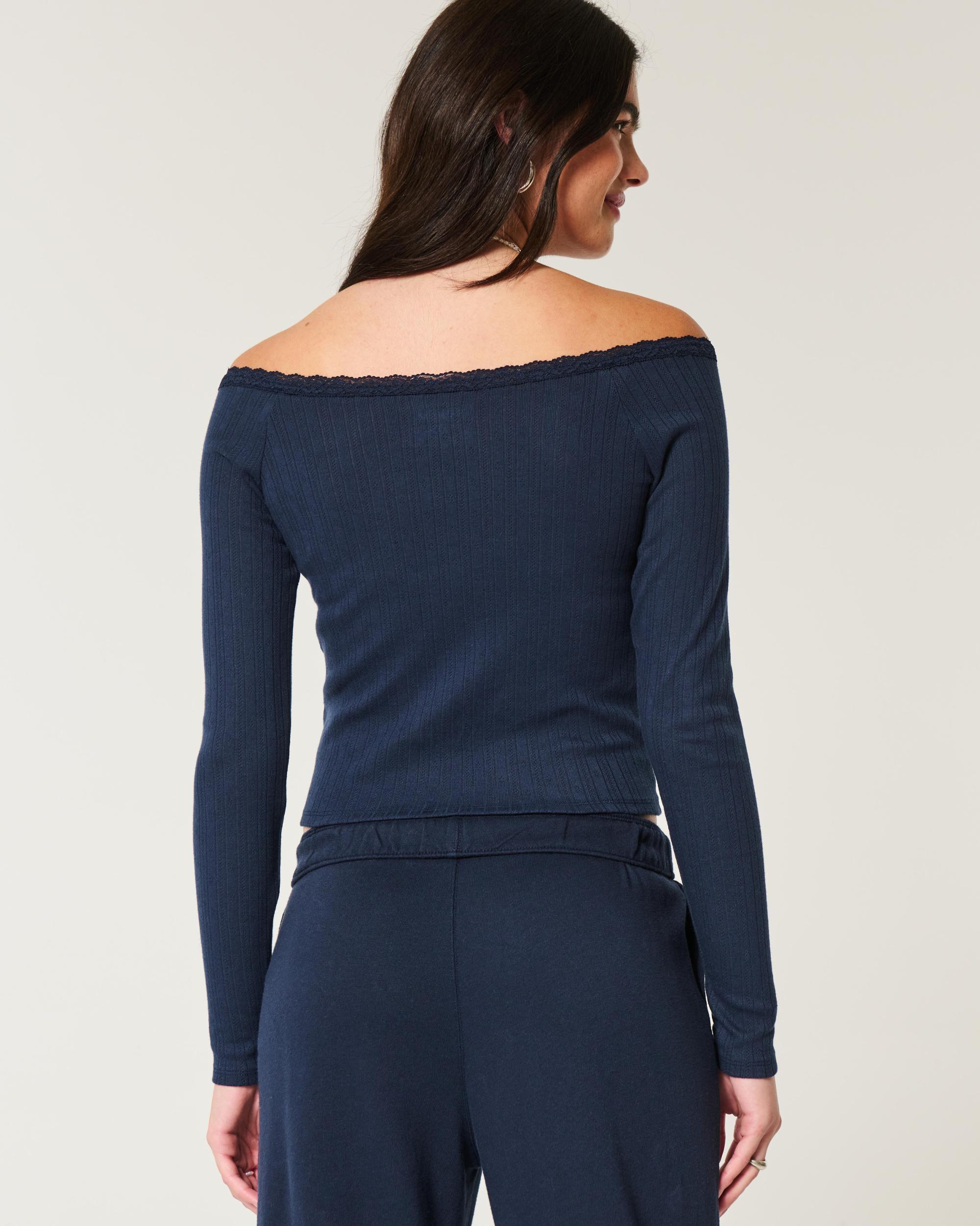 Pointelle Lace Trim Top Product Image