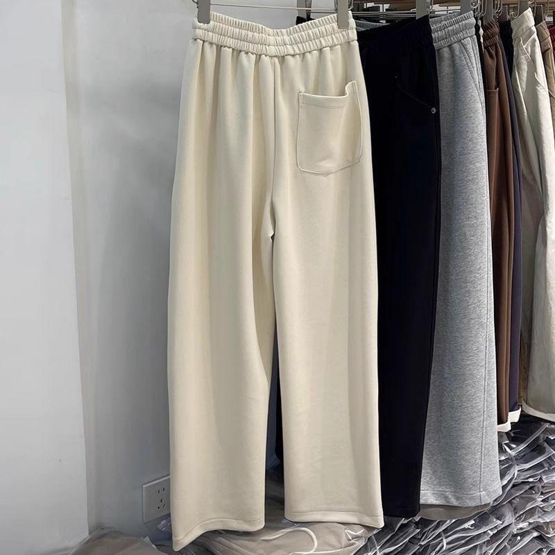 Drawstring Waist Plain Loose Fit Pants Product Image