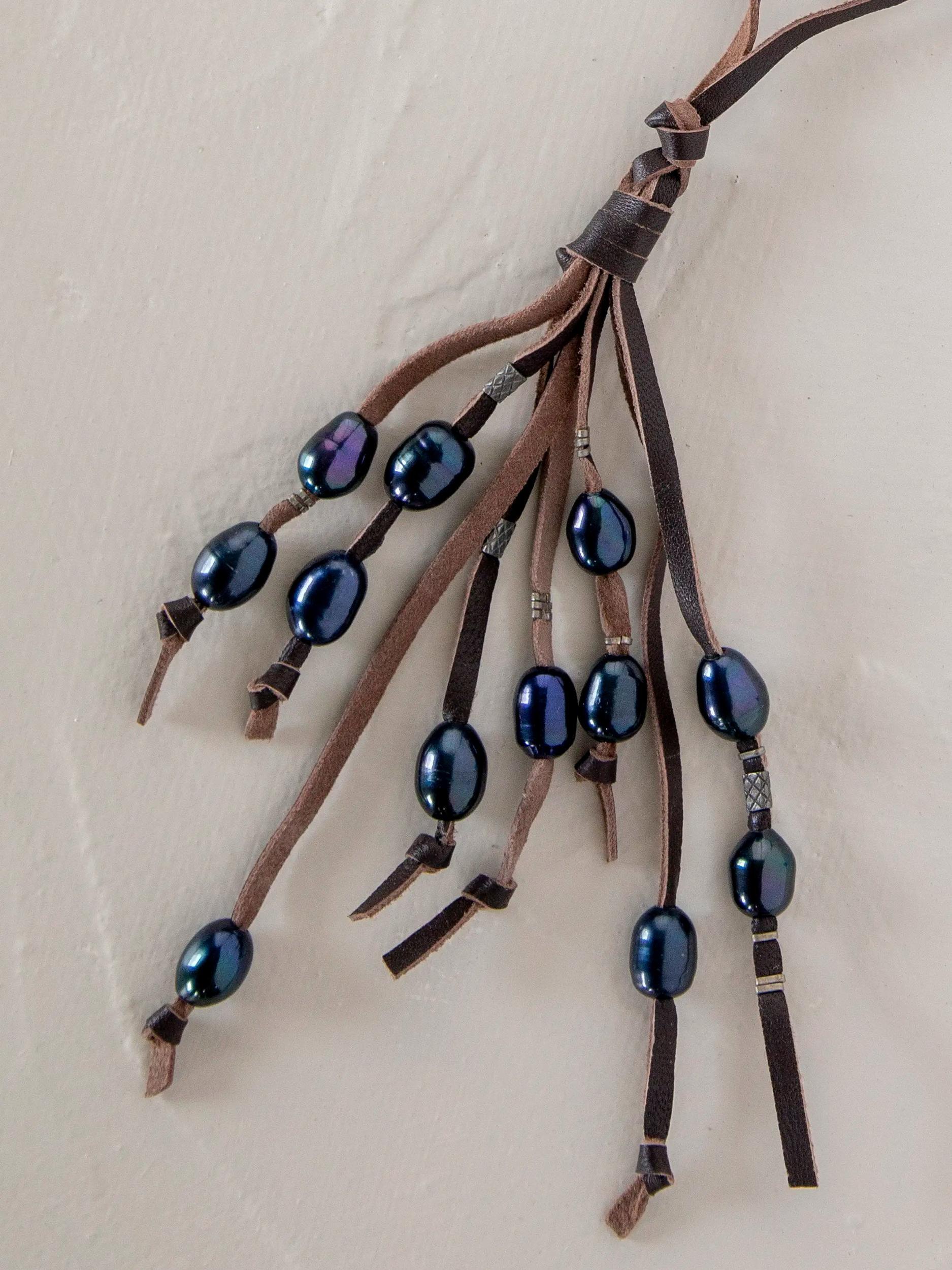 Real Pearl & Leather Tassel Necklace Product Image