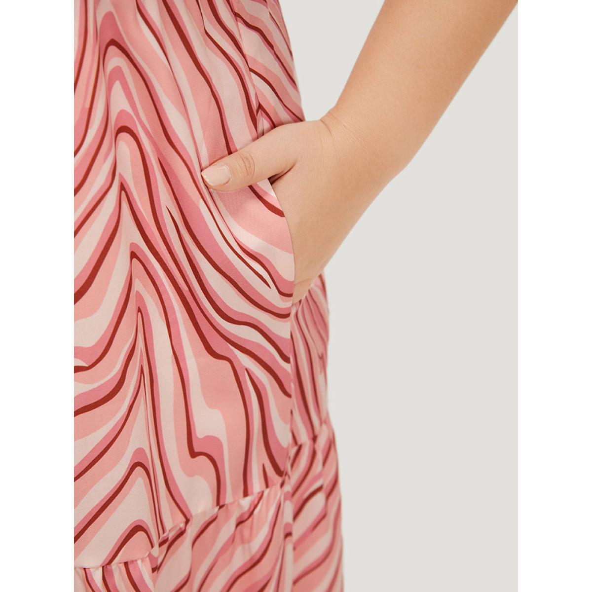 Plus Size Zebra Print Puff Sleeve Pocket Layered Hem Dress Crepe Women Elegant Tiered V-neck Short sleeve Curvy Midi Dress BloomChic 10/M Product Image