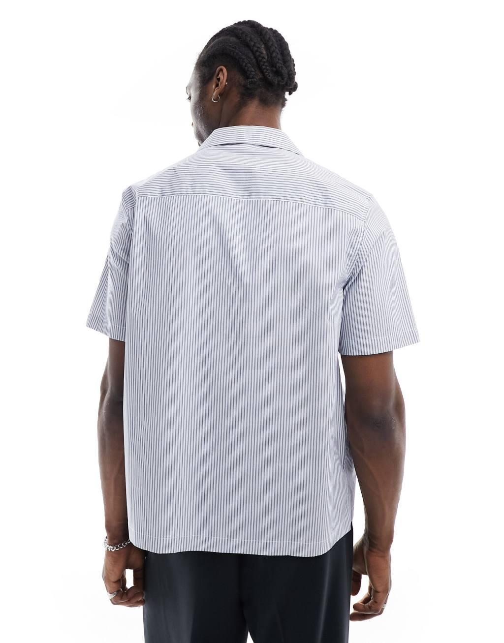 ASOS DESIGN relaxed smart stripe shirt in light blue Product Image