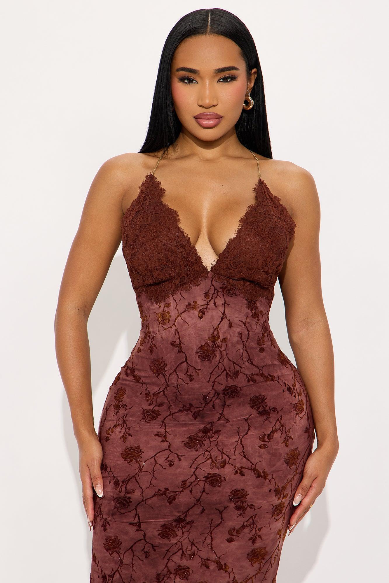 Candice Lace Flocked Maxi Dress - Burgundy/combo Female Product Image