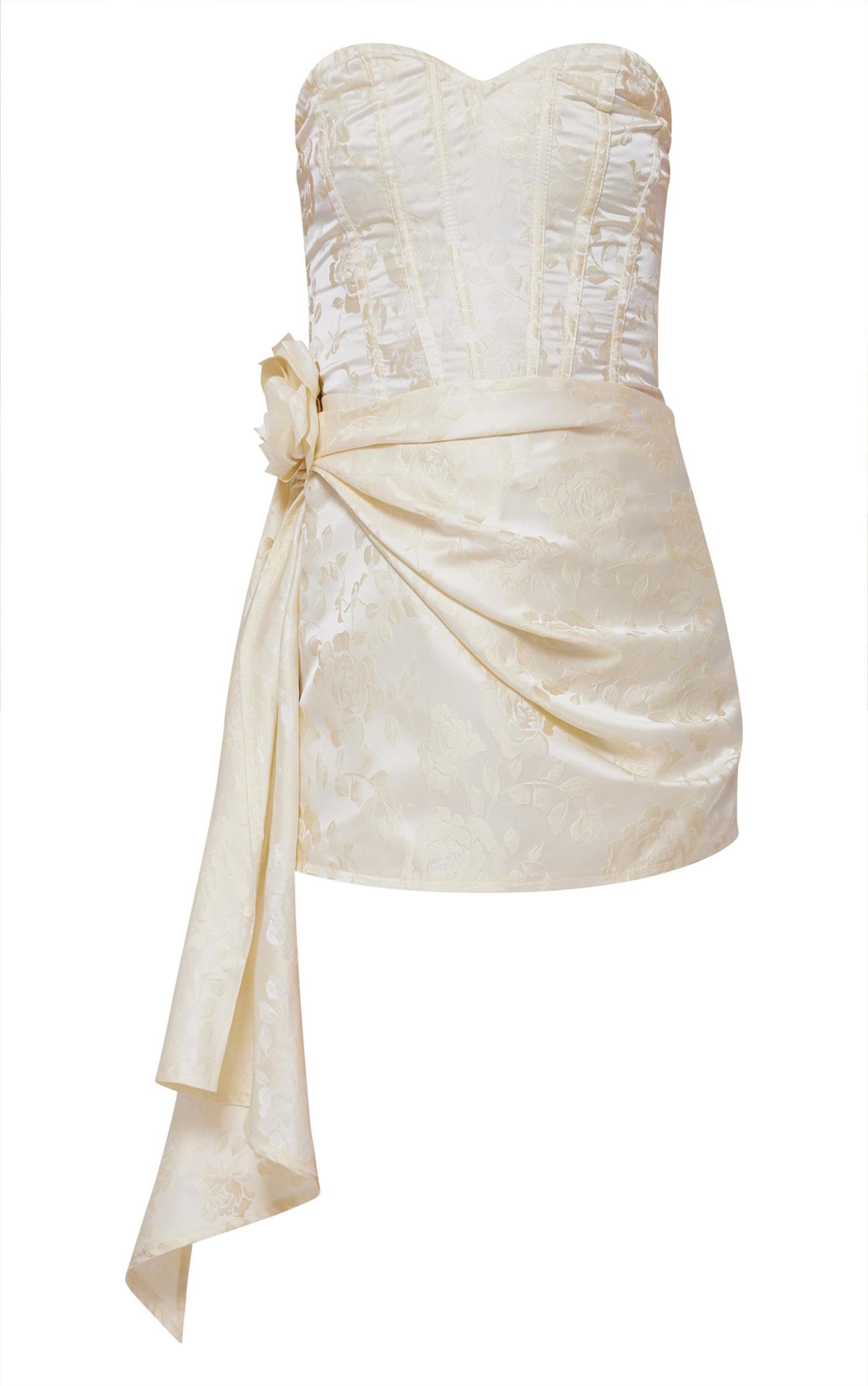 Cream Floral Applique Drape Detail Corset Skort Romper Product Image