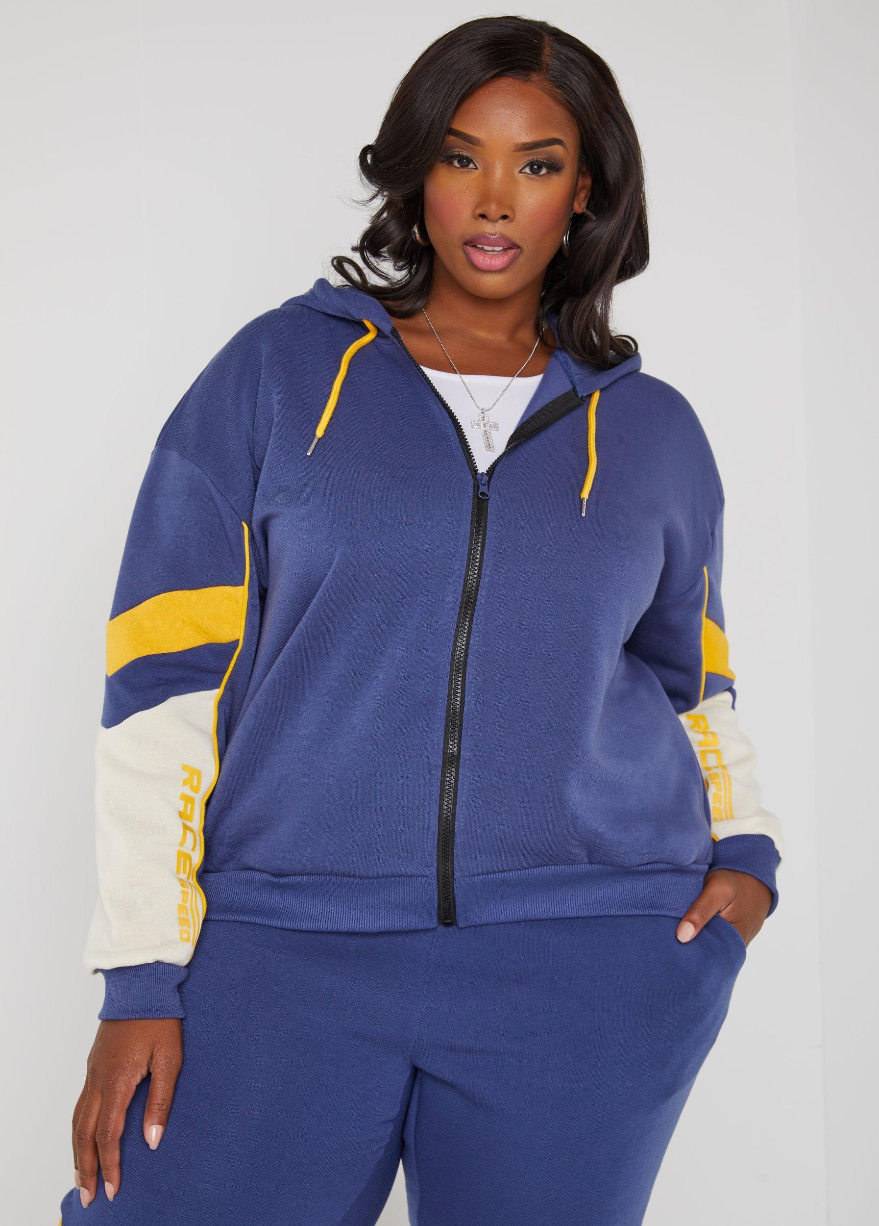 Plus Size Race Striped Hoodie Ashley Stewart Product Image