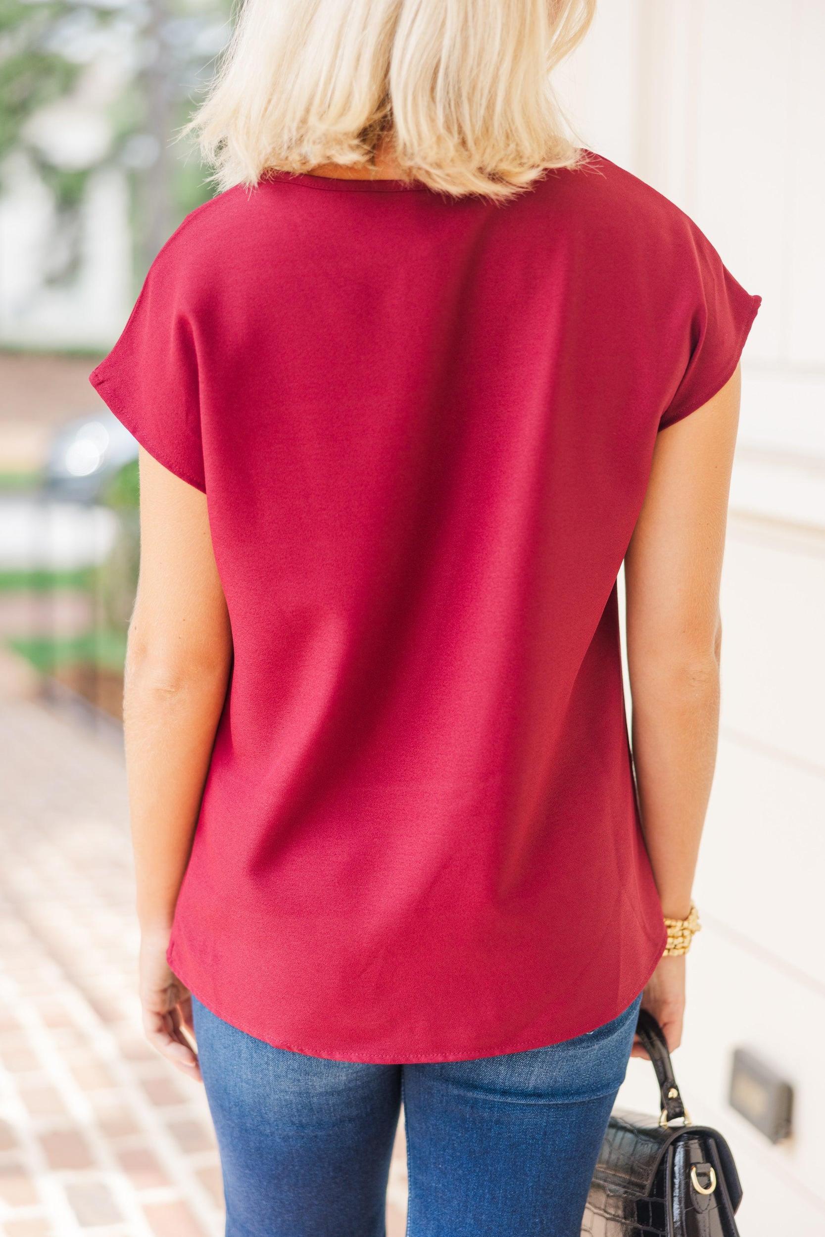 Hello Beautiful Marsala Red Cap Sleeve Top Female Product Image