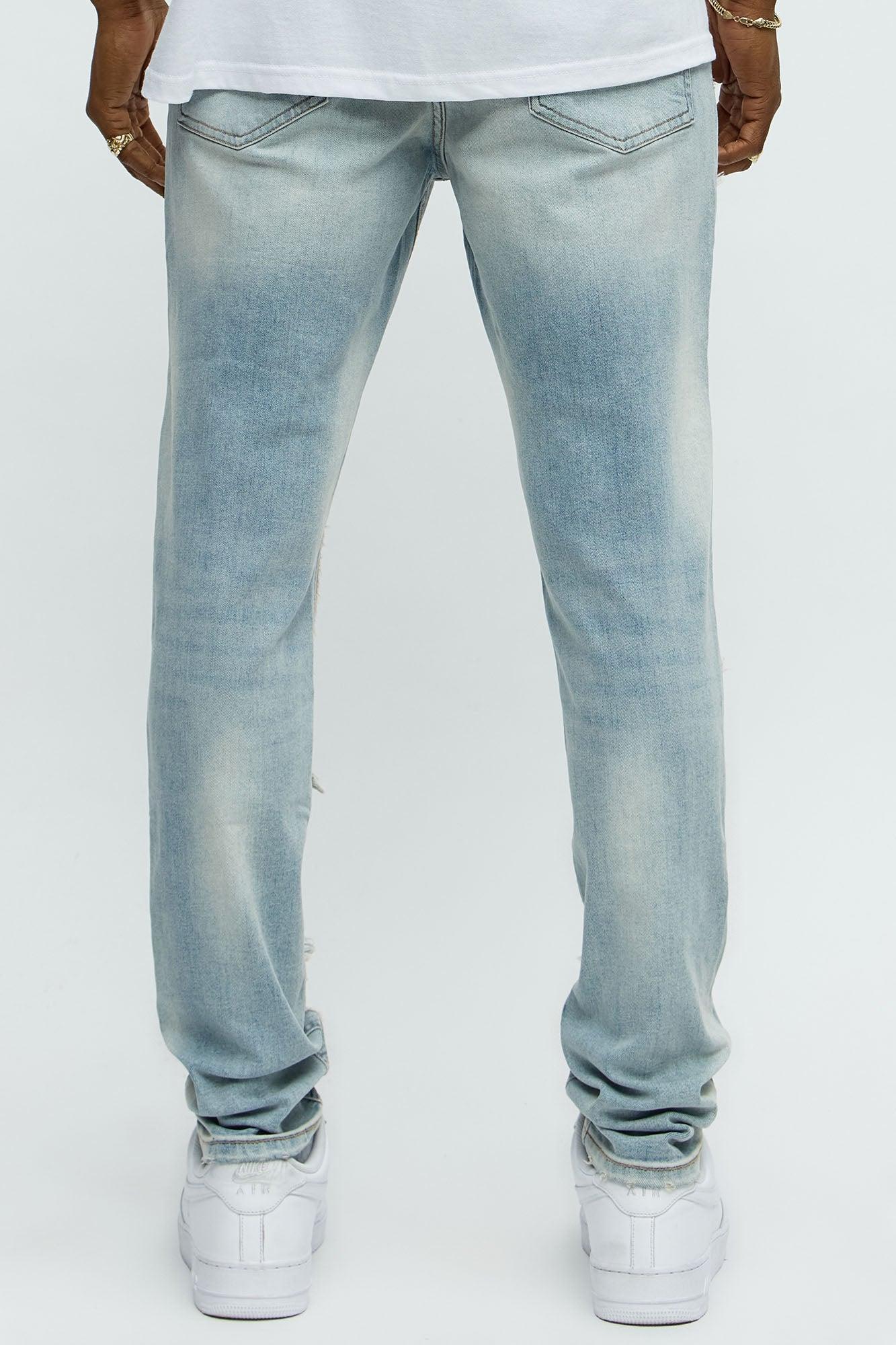 Shredded Patchwork Skinny Jeans - Light Wash Product Image