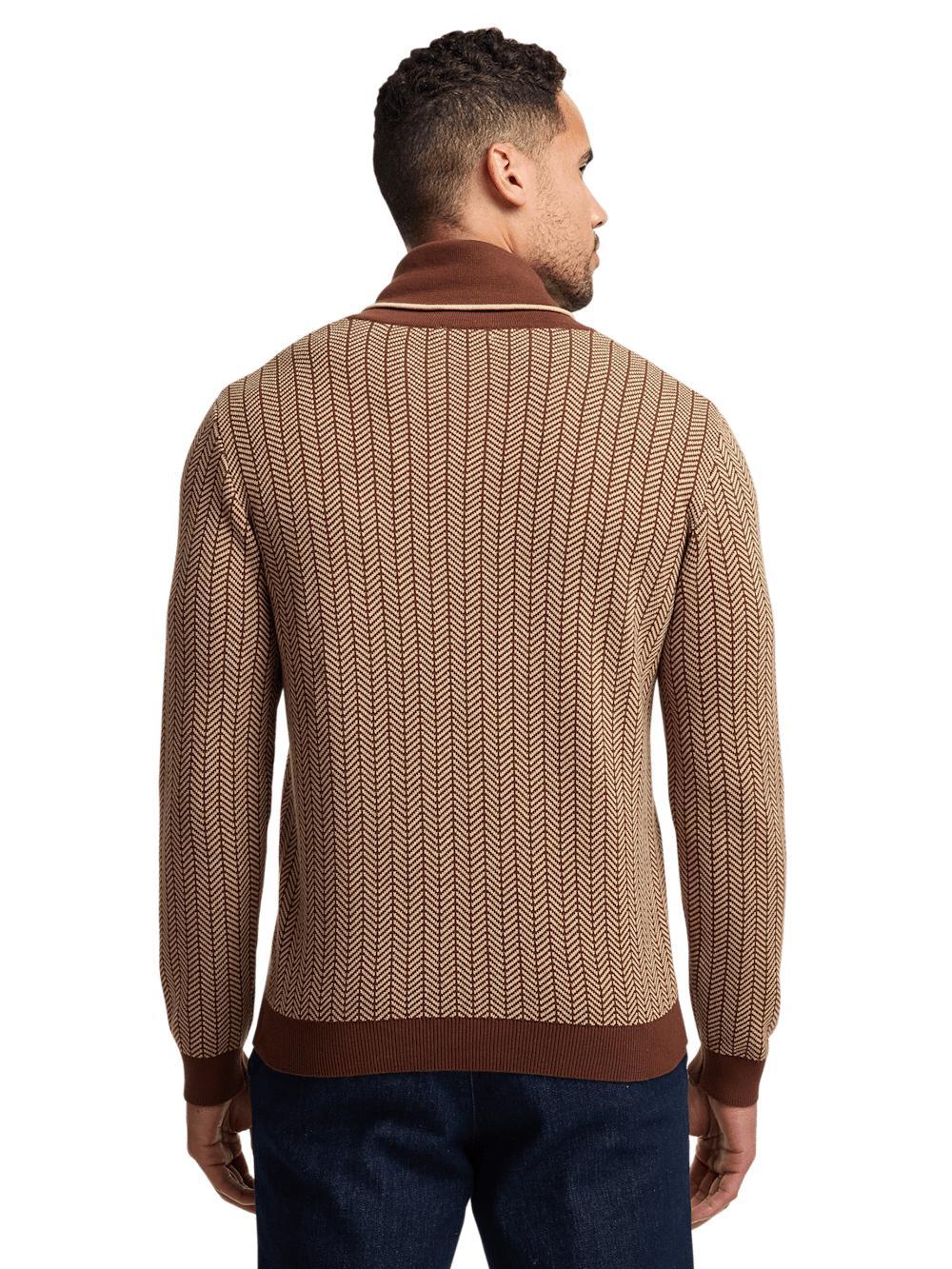 Cotton Shawl Collar Sweater - Ivory/brown Product Image