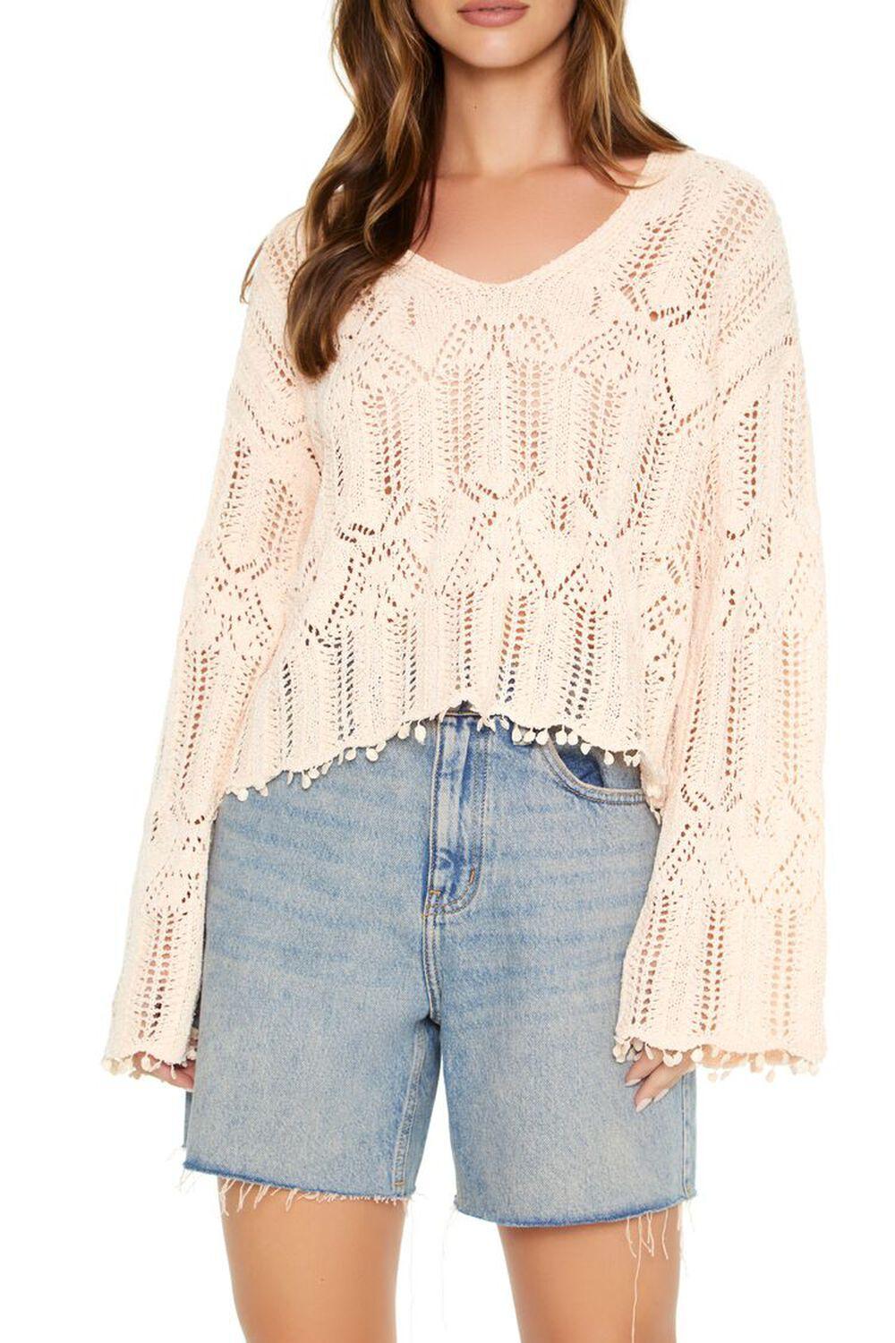 Open-Knit Bell-Sleeve Sweater | Forever 21 Product Image
