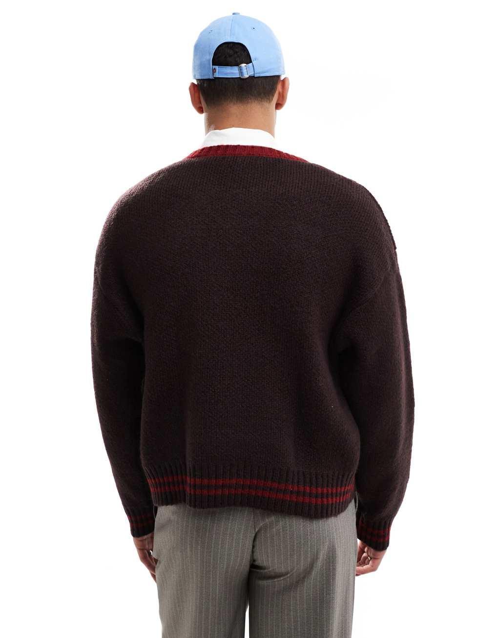 Cotton On v neck knit in brown and red Product Image