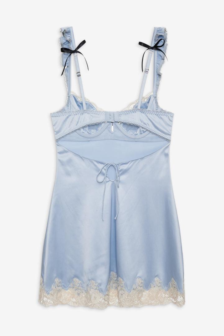 Sweetheart Satin Slip Dress — Blue Product Image