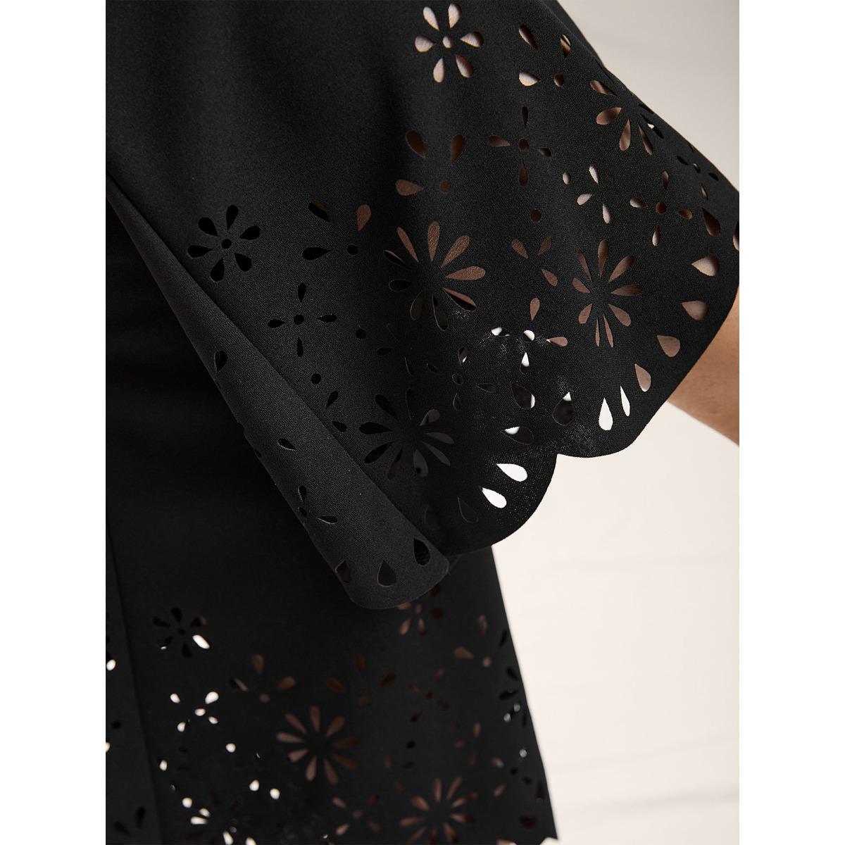 Plus Size Scalloped Laser Cut Bootcut Pants Women Black Elegant Bootcut Mid Rise Everyday-Elegant Pants BloomChic 18-20/2X Product Image