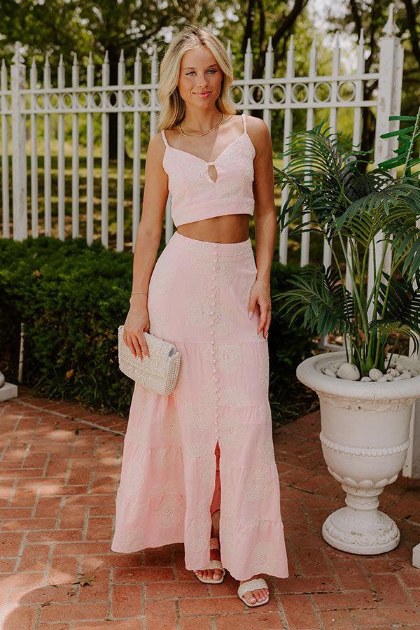 Sunkissed Meadow High Waist Embroidered Maxi Skirt in Pink Product Image