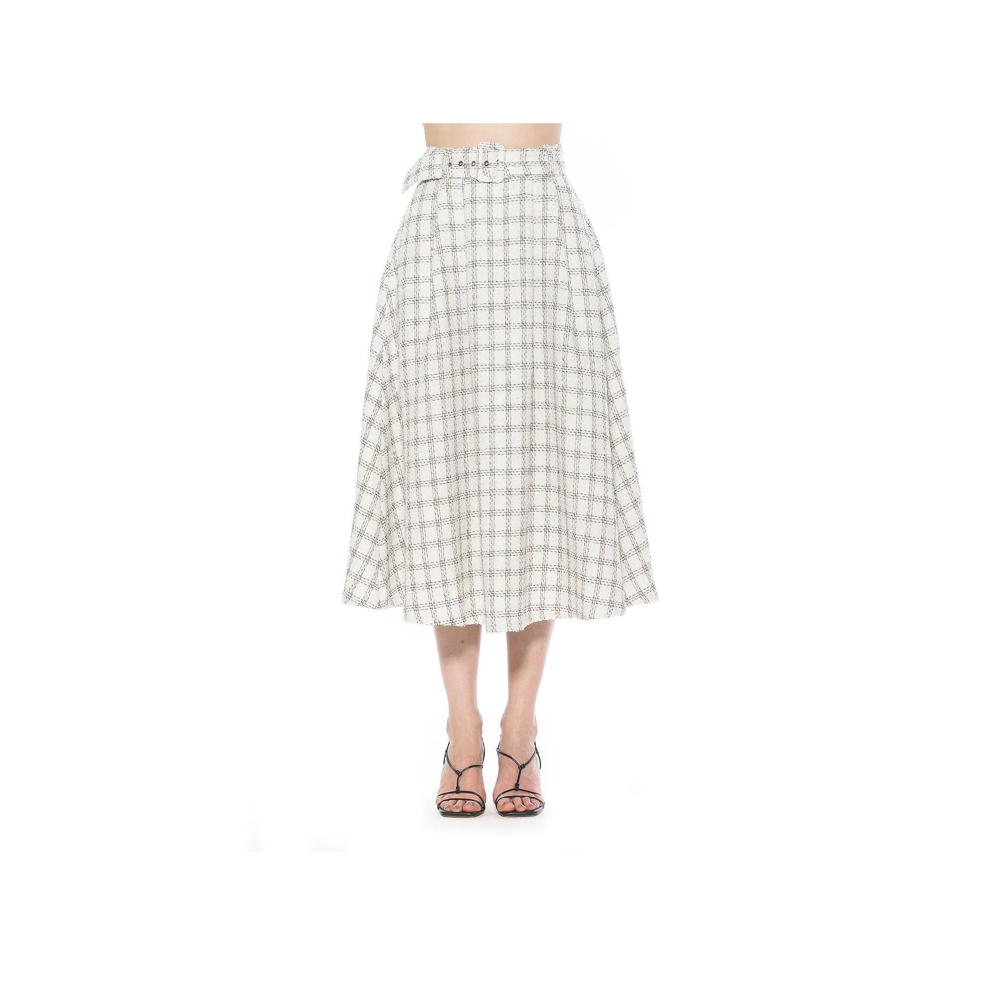 Women's ALEXIA ADMOR Eline Tweed A-Line Skirt With Removable Belt, Size: 8, Ivory Plaid Product Image