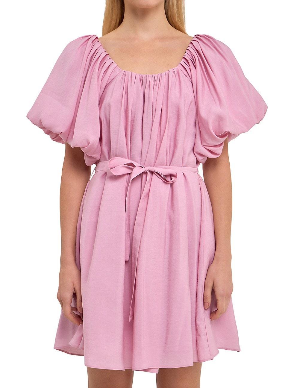 English Factory Pleated Detail Puff Sleeve Mini Dress Women's Dress Product Image