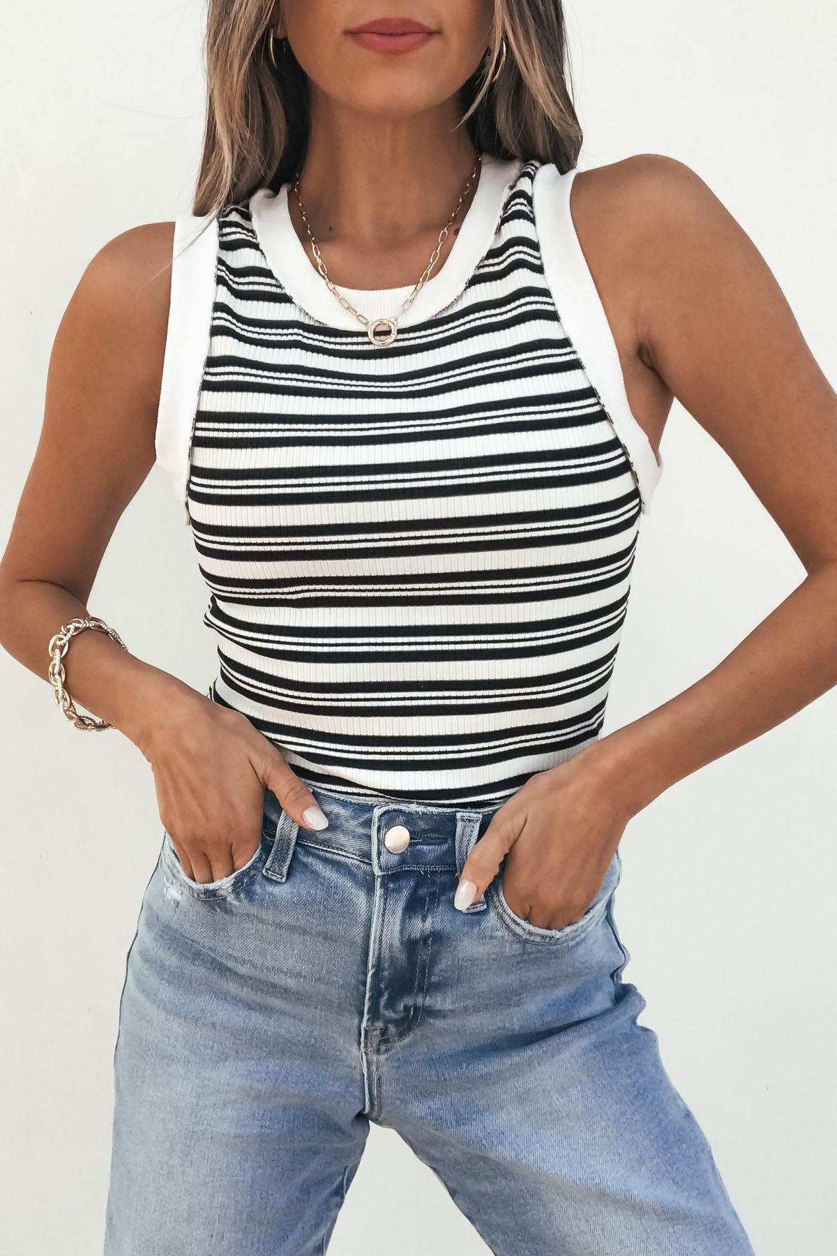 Black and White Striped Tank Top Product Image