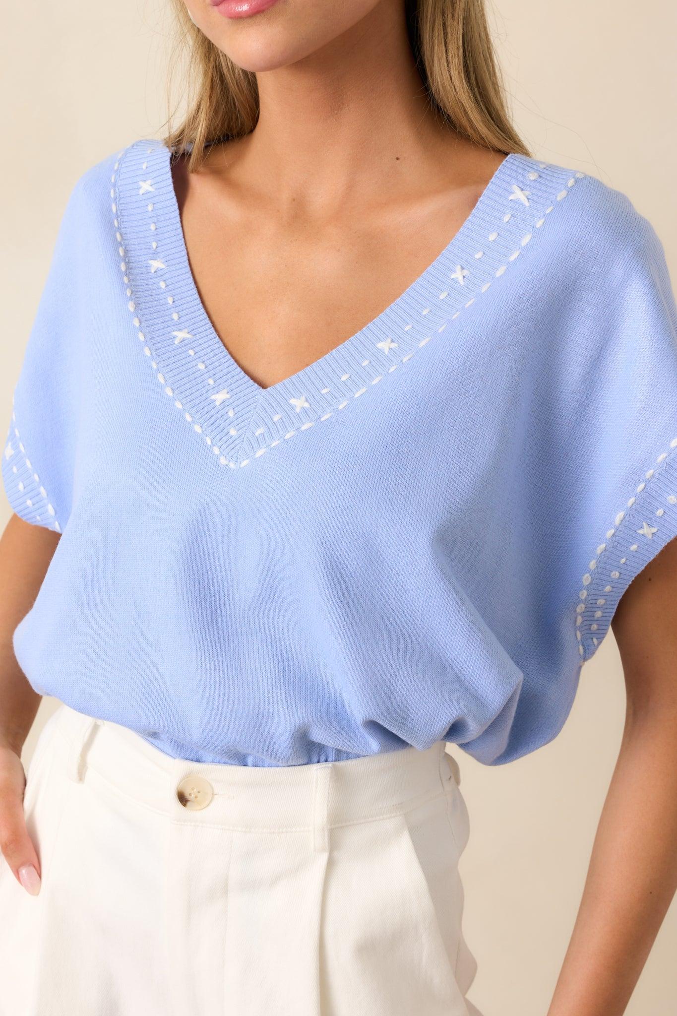 Horizons Ahead Blue V-Neckline Knit Top Product Image