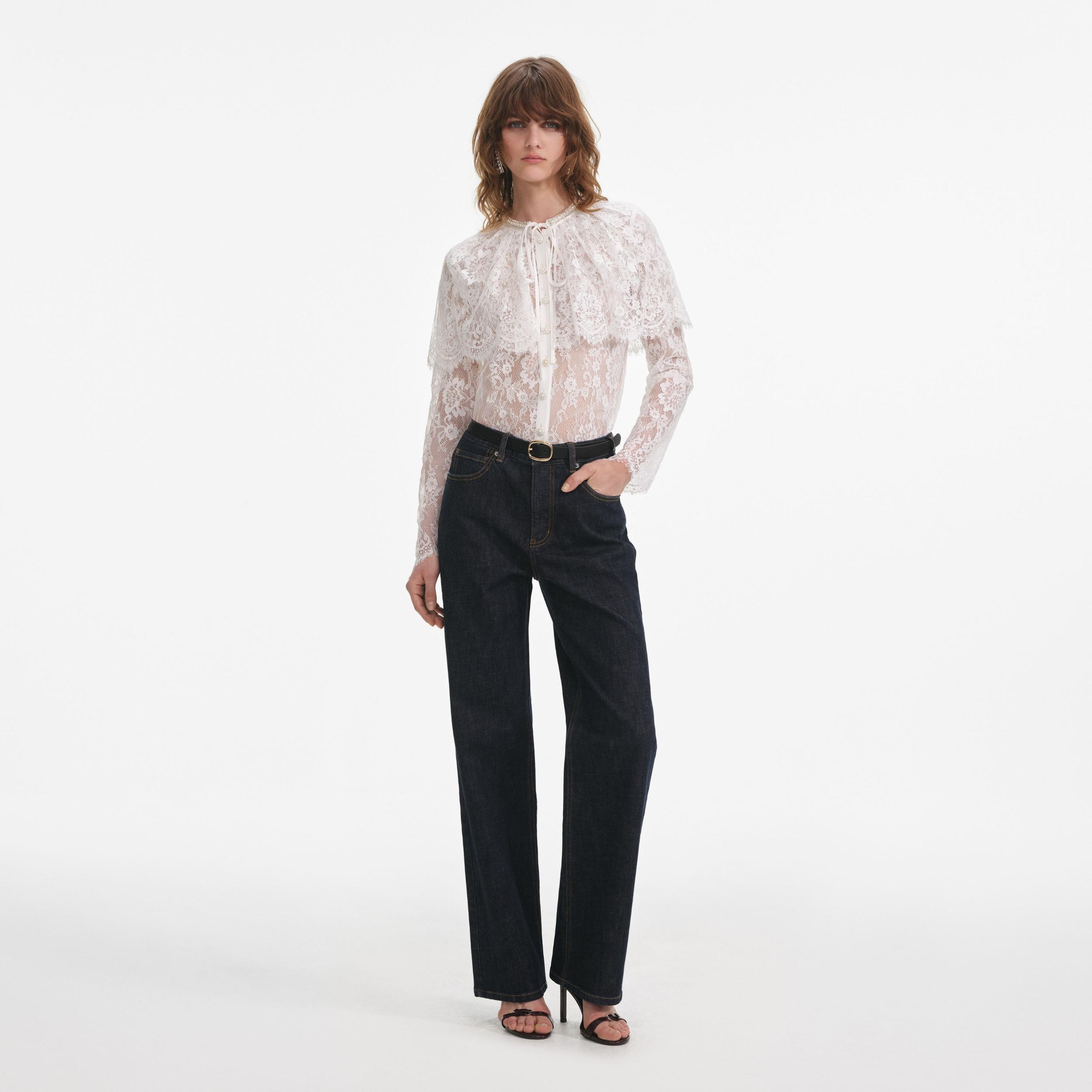 White Lace Cape Top Product Image