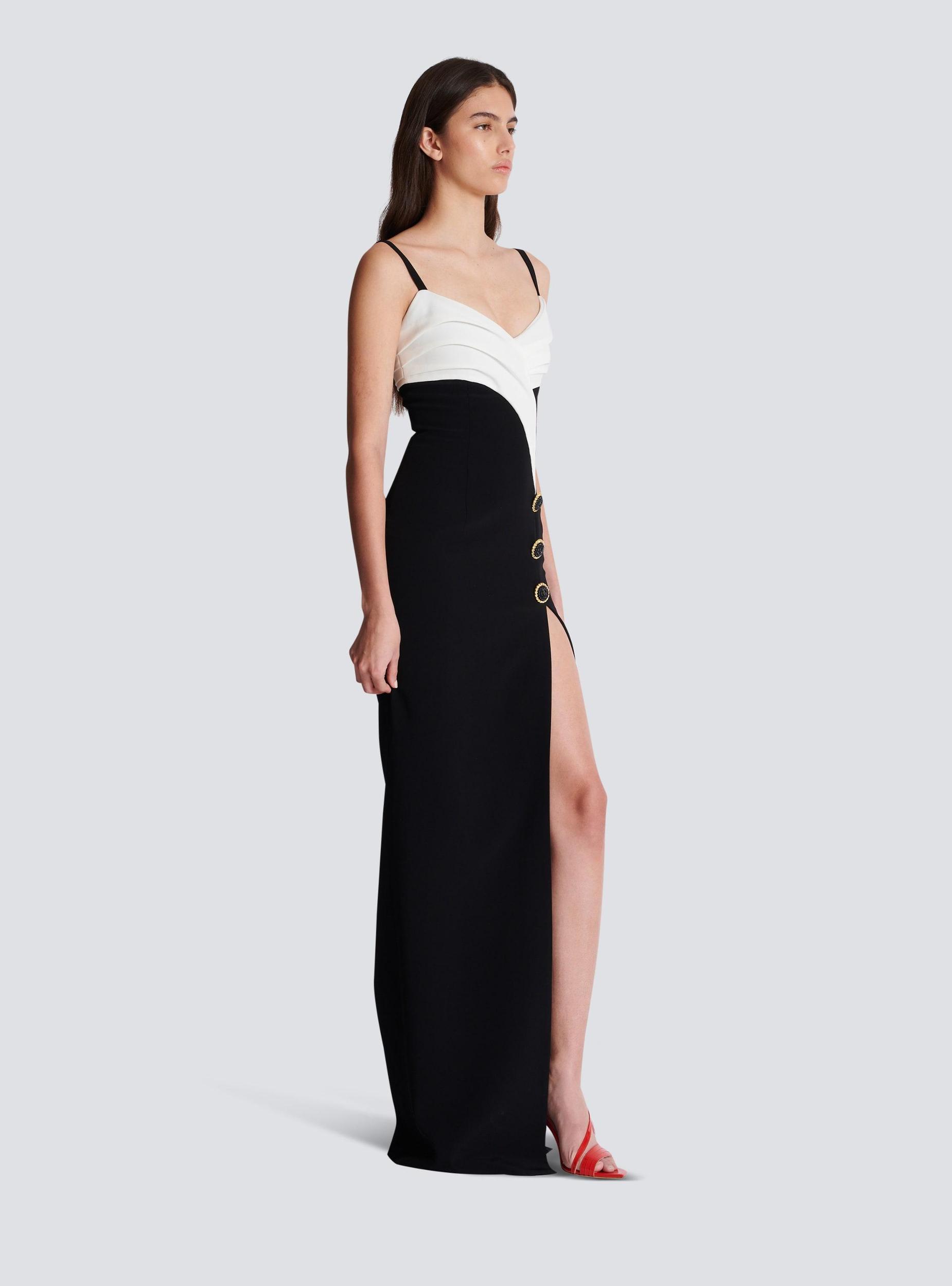 Two-tone long crepe dress with leg slit Product Image