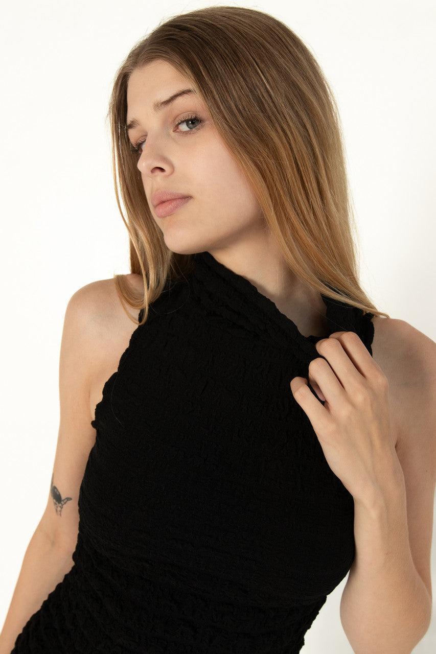 Black Bubble Sleeveless Mock Dress Product Image