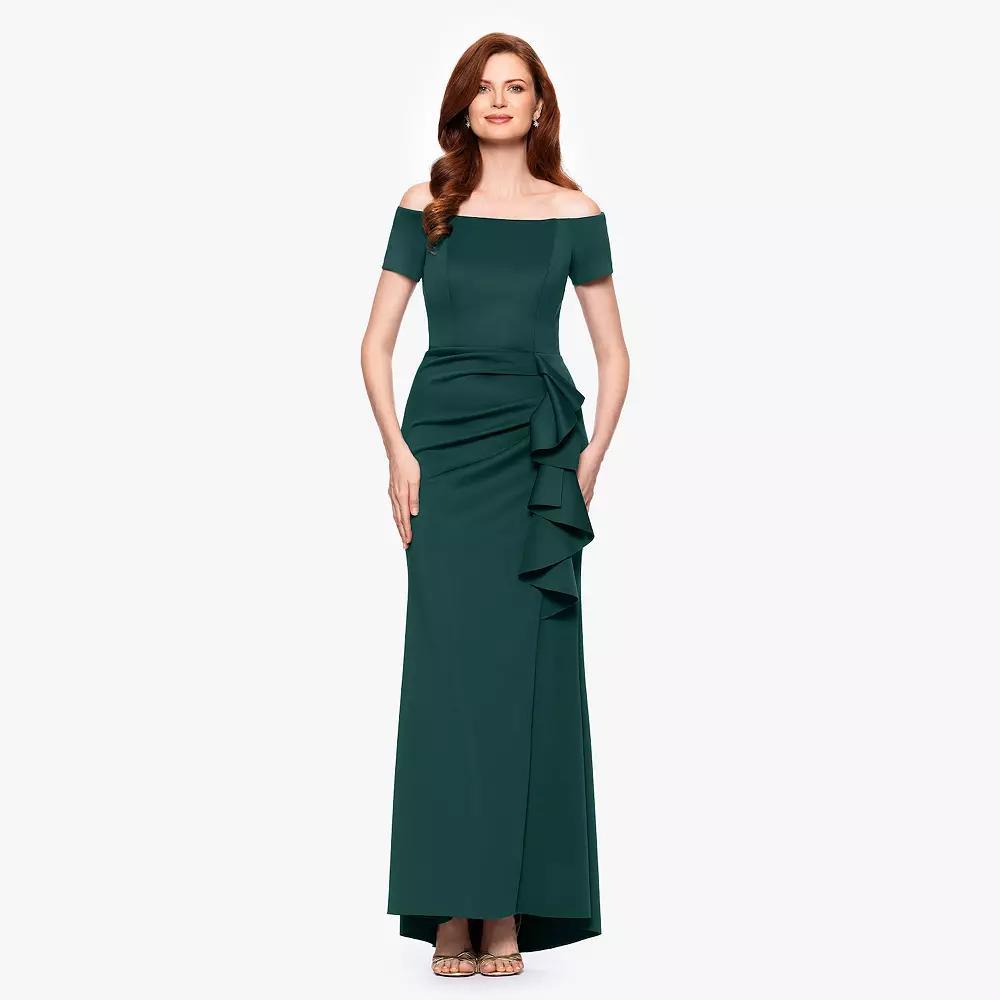 Womens X Evenings Long Techno Scuba Off The Shoulder Ruffle Detail Dress Product Image