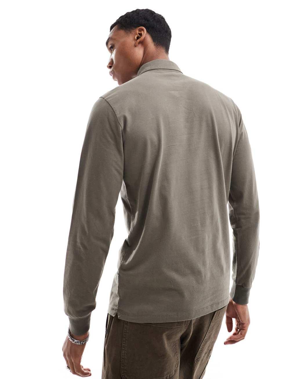 Scalpers soft long sleeve polo in khaki   Product Image
