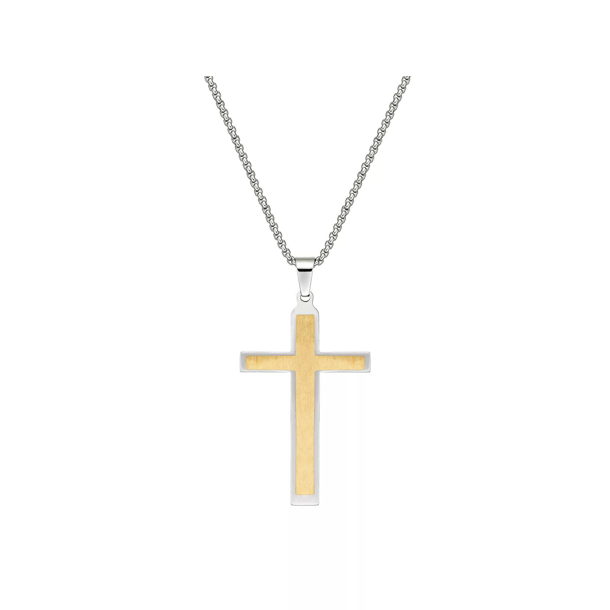 LYNX Stainless Steel Layered Two-Tone Cross Pendant - Men's, Size: 24", Two Tone Product Image