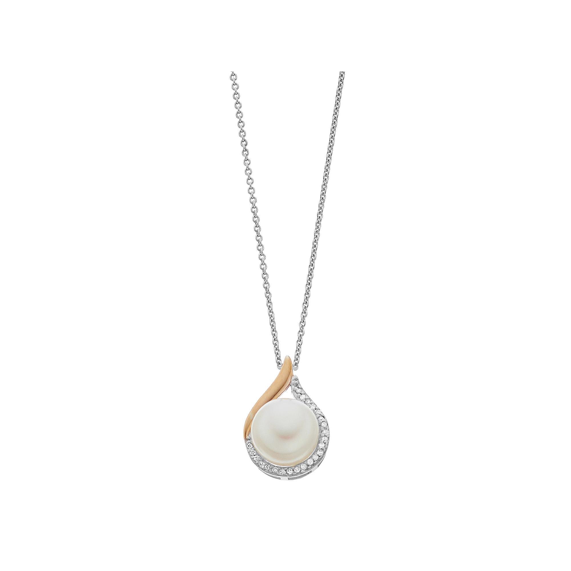 14k Rose Gold Over Silver Freshwater Cultured Pearl & Diamond Accent Drop Pendant Necklace, Womens Two Tone Product Image
