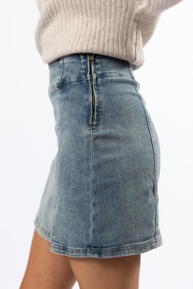 My Time To Shine Medium Wash Side Slit Denim Skirt SALE Product Image