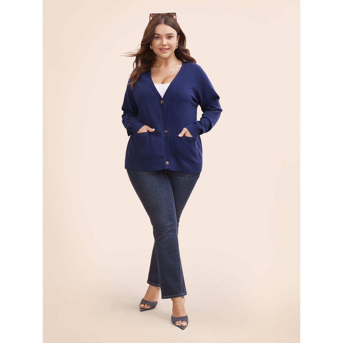 Plus Size Supersoft Essentials Patched Pocket Raglan Sleeve Cardigan Midnight Women Casual Loose Long Sleeve Everyday Cardigans BloomChic 12/L Product Image
