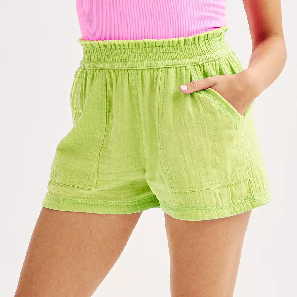 Juniors' SO® High Rise Double Gauze Shorts, Girl's, Size: Large, Green Tint Product Image