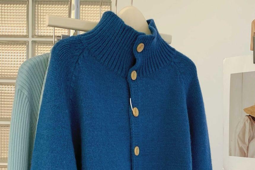 Mock Neck Button-Up Plain Cardigan Product Image