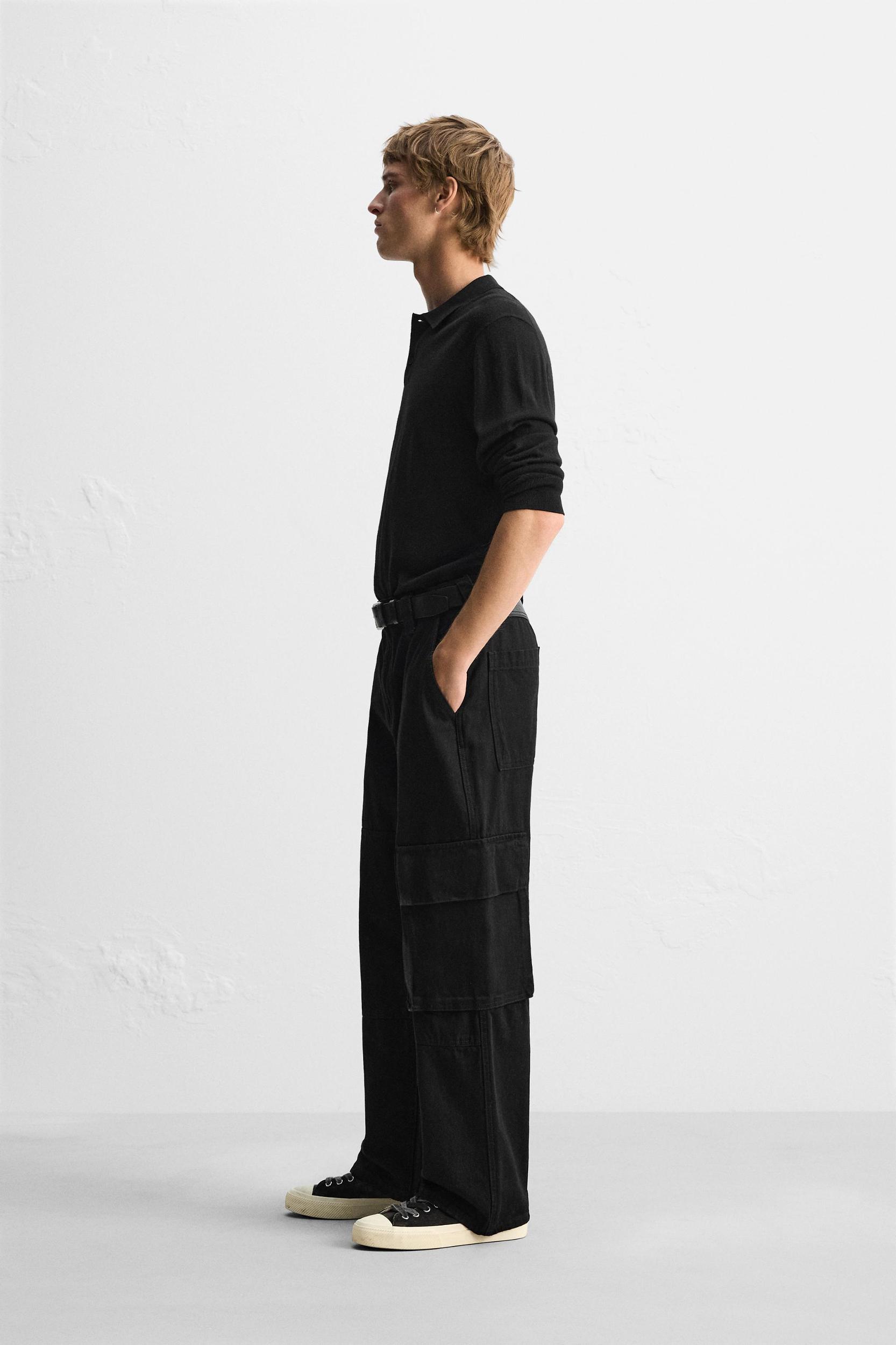 LEATHER PANEL CARGO JEANS Product Image