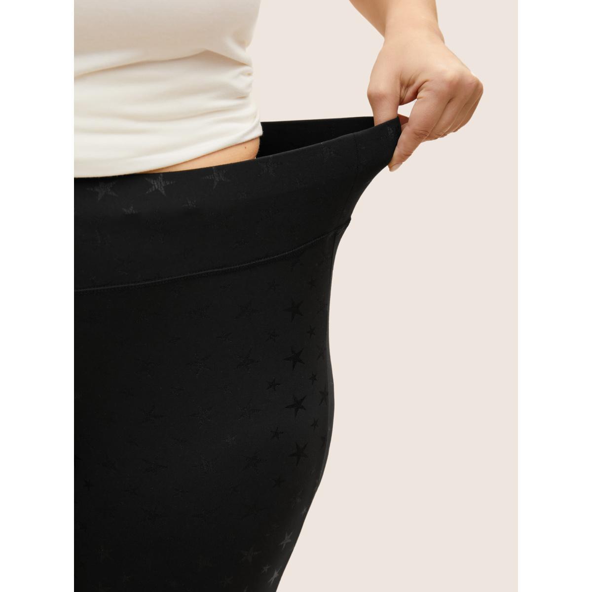 Plus Size Star Glitter High Stretch Split Hem Leggings Women Black Casual High stretch Skinny Mid Rise Everyday Leggings BloomChic 26/4X Product Image