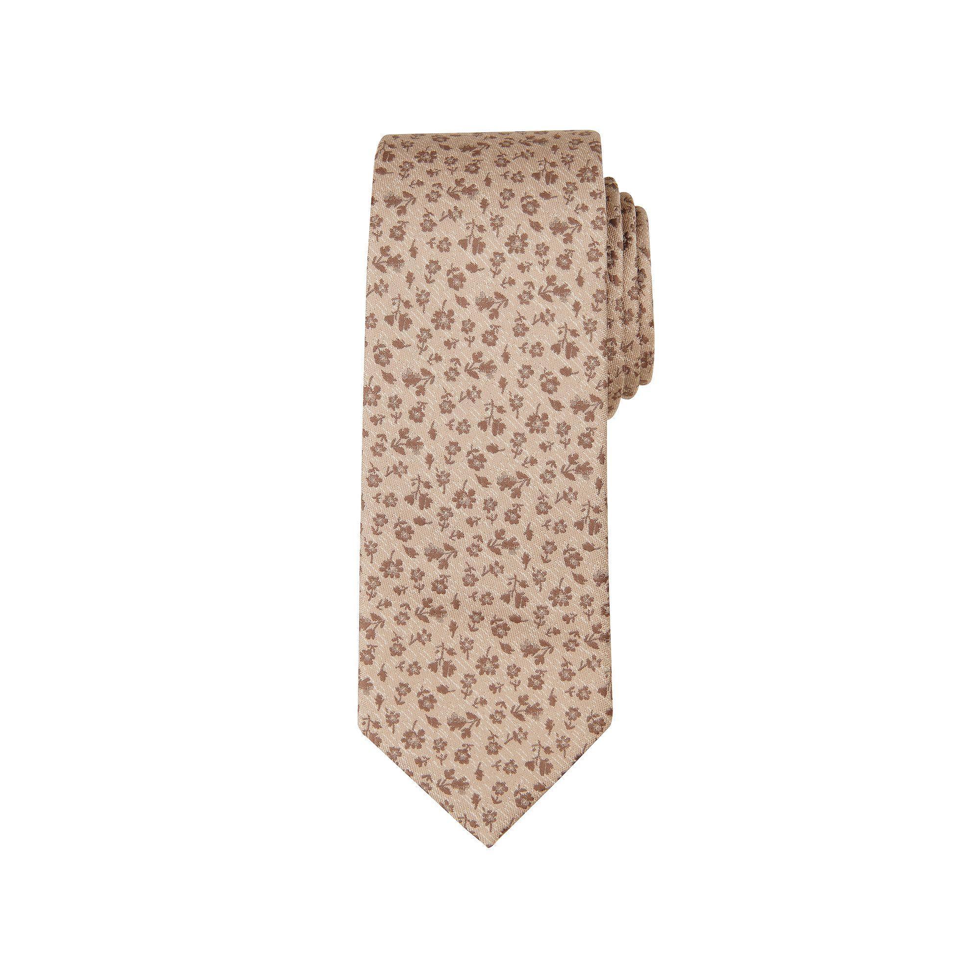 Men's Bespoke Floral Skinny Tie, Brown Norris Product Image