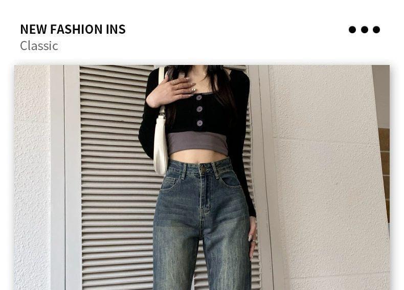 High Rise Washed Flared Jeans Product Image