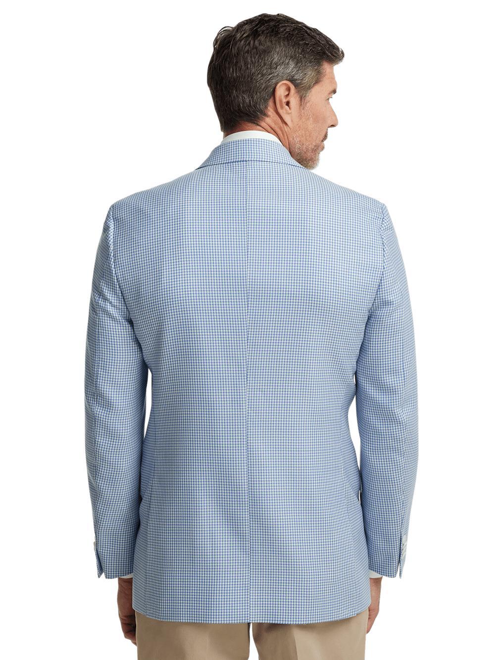 Wool Houndstooth Single Breasted Peak Lapel Sport Coat - Ocean Blue Product Image