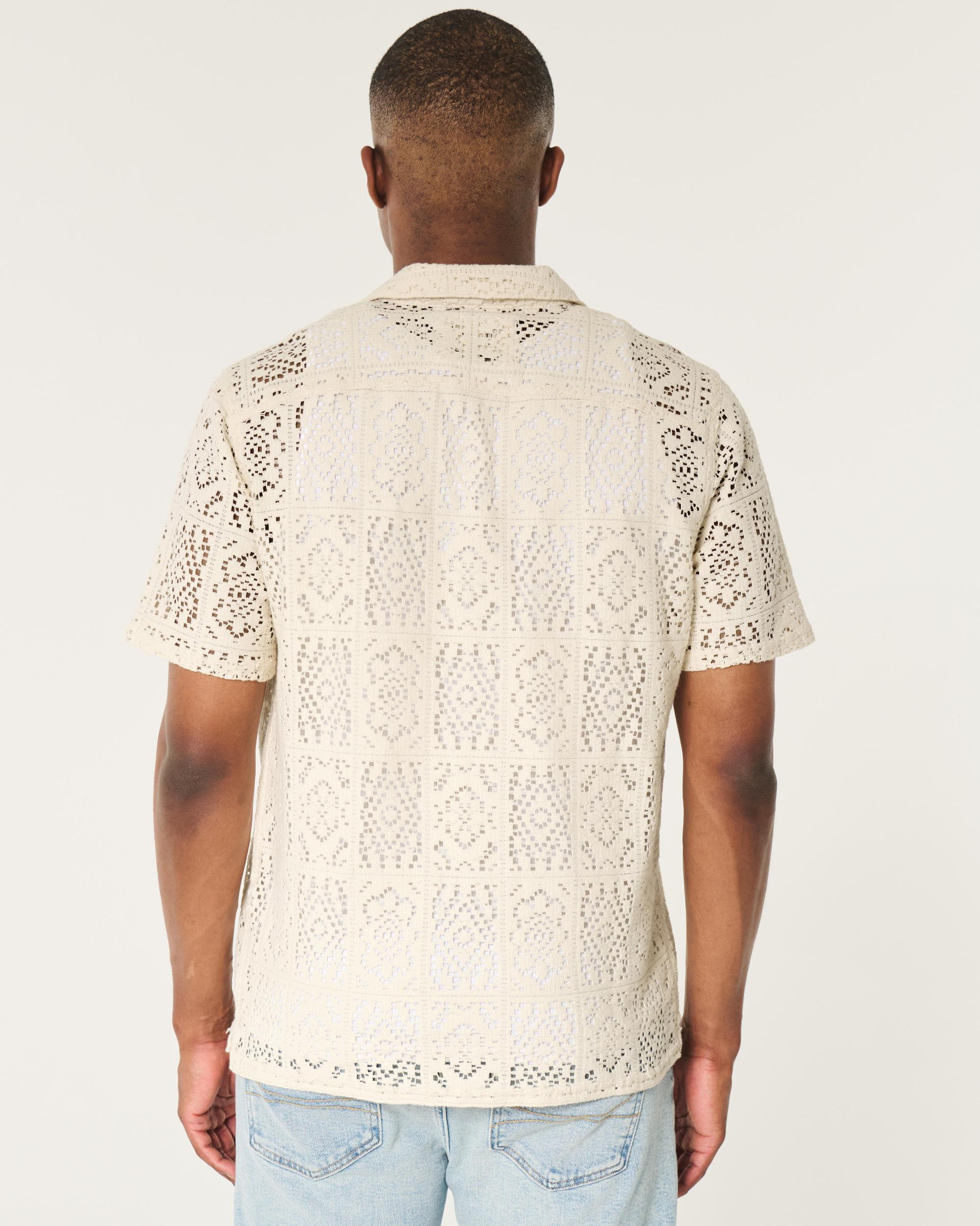 Short-Sleeve Crochet-Style Shirt Product Image