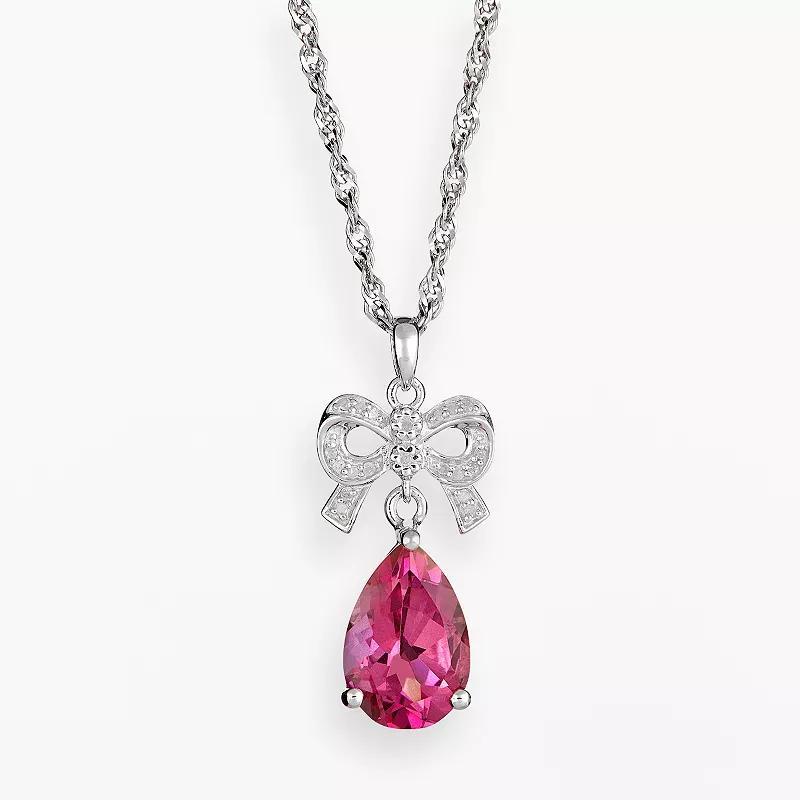 Celebration Gems Sterling Silver Pink Topaz and Diamond Accent Bow Pendant, Women's, Size: 18" Product Image