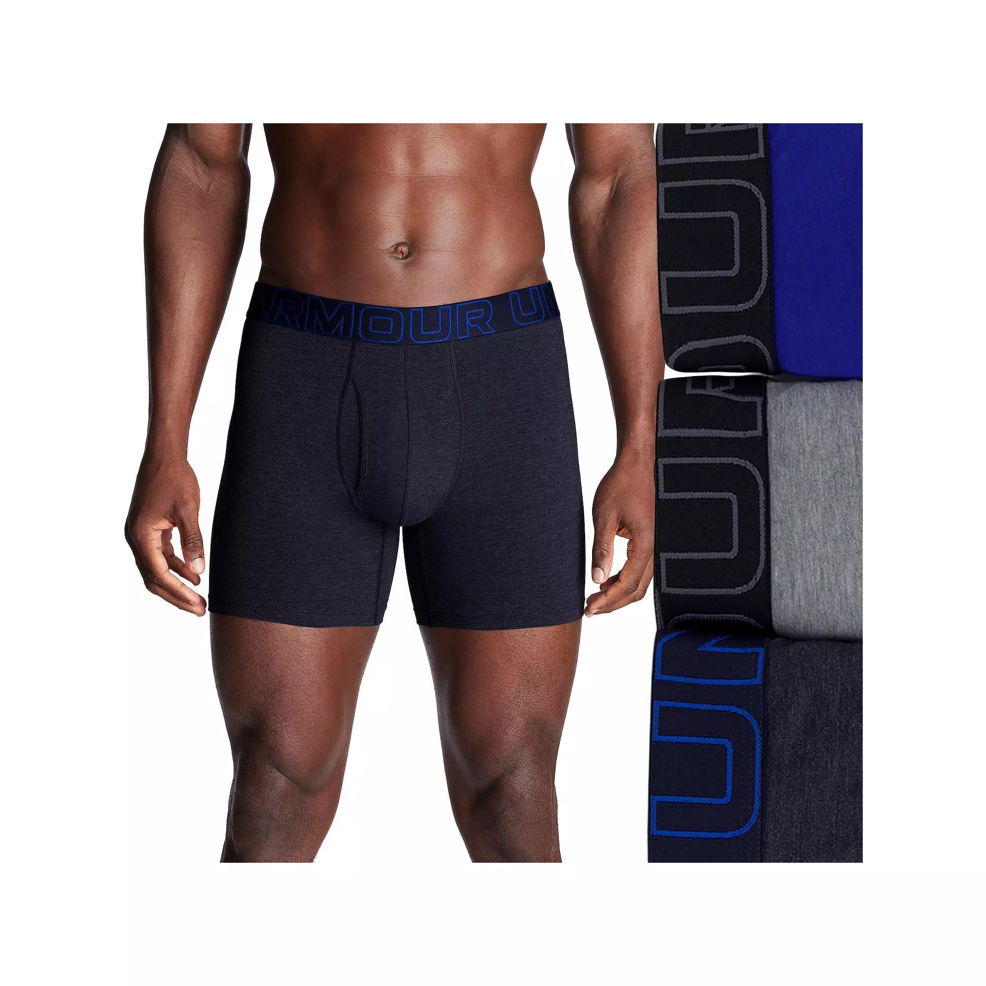 Men's Under Armour 3-pack Performance Cotton Stretch 6-in. Boxer Briefs, Size: Large, Black Navy Product Image