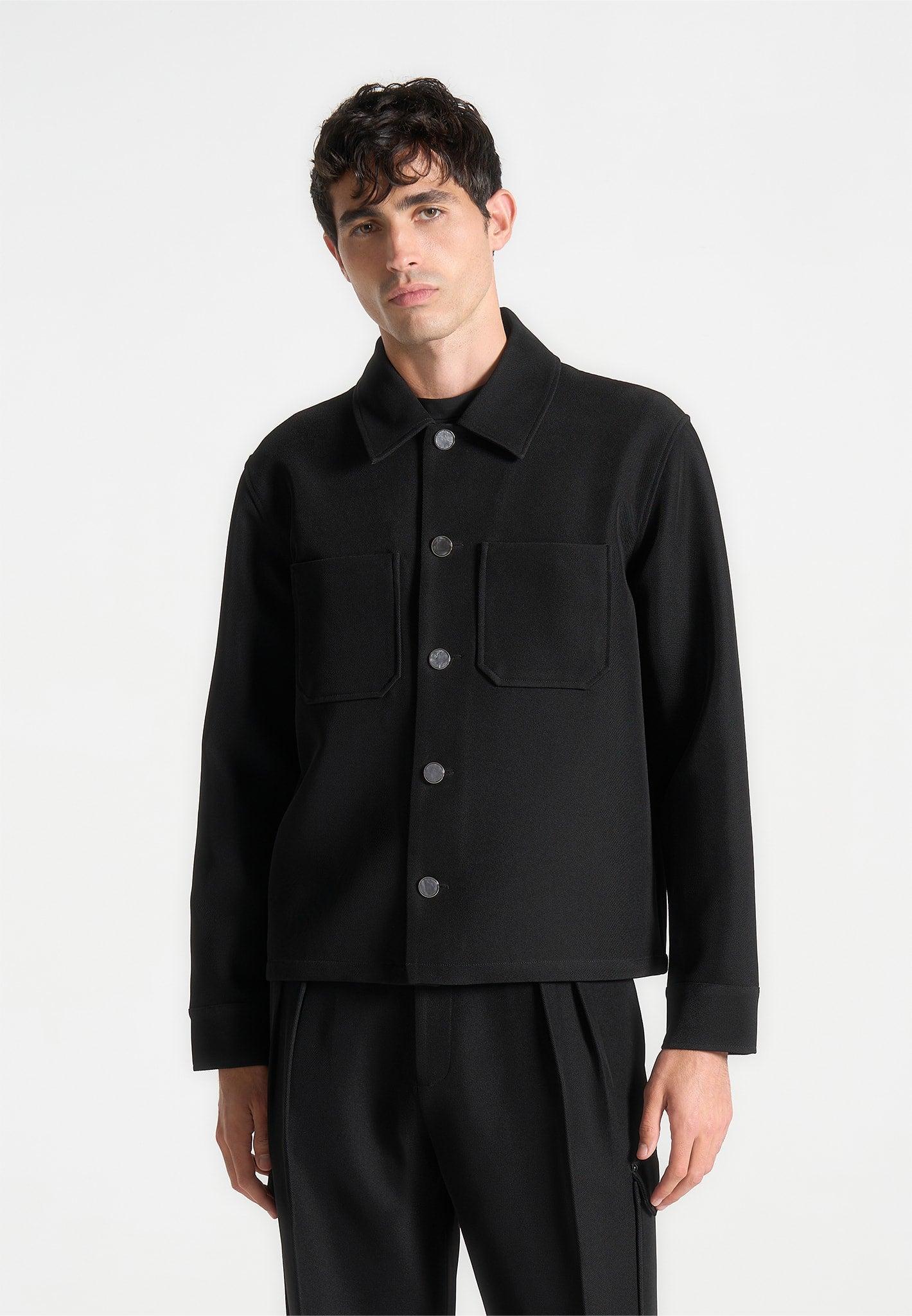 Twill Pocket Cropped Shirt - Black Male Product Image