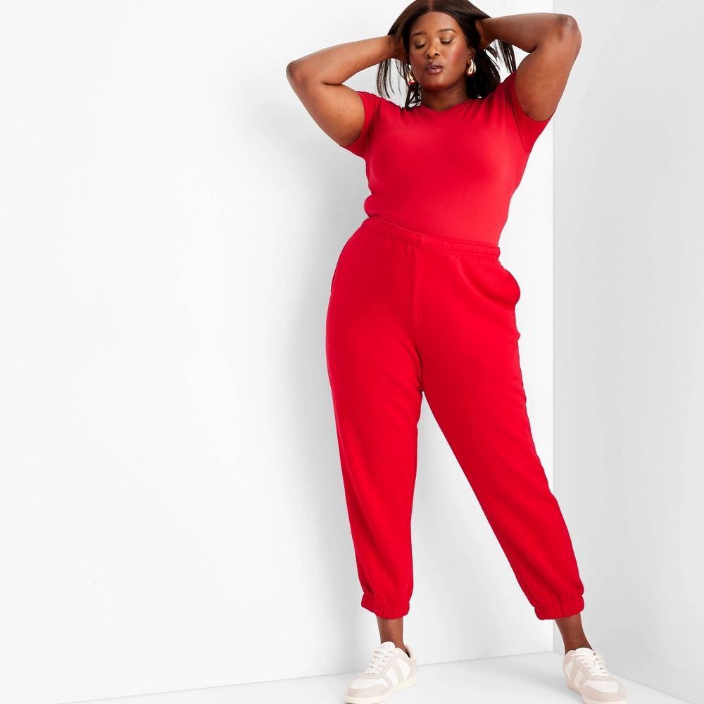 Womens Leisure Studio Mid-Rise Essential Joggers - Universal Thread Red 3X: Cotton Fleece, Elastic Waist, Ankle Length Product Image
