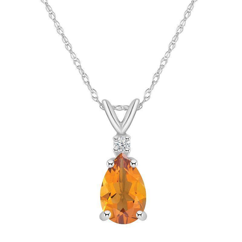 Celebration Gems 14k Gold Emerald Cut Citrine & Diamond Accent Pendant Necklace, Women's, Size: 18" Product Image