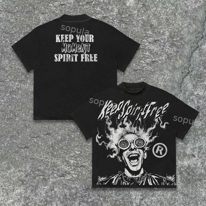 Sopula Rage Keep Spirit Free Old Graphics Cotton T-Shirt Product Image