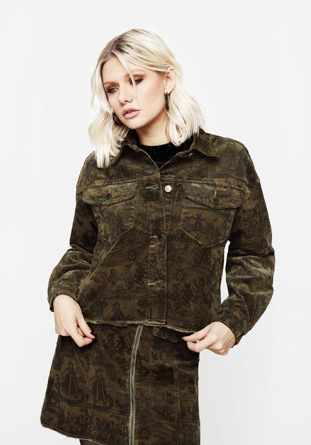 Diabolical Cord Woodcut Print Crop Shacket Product Image