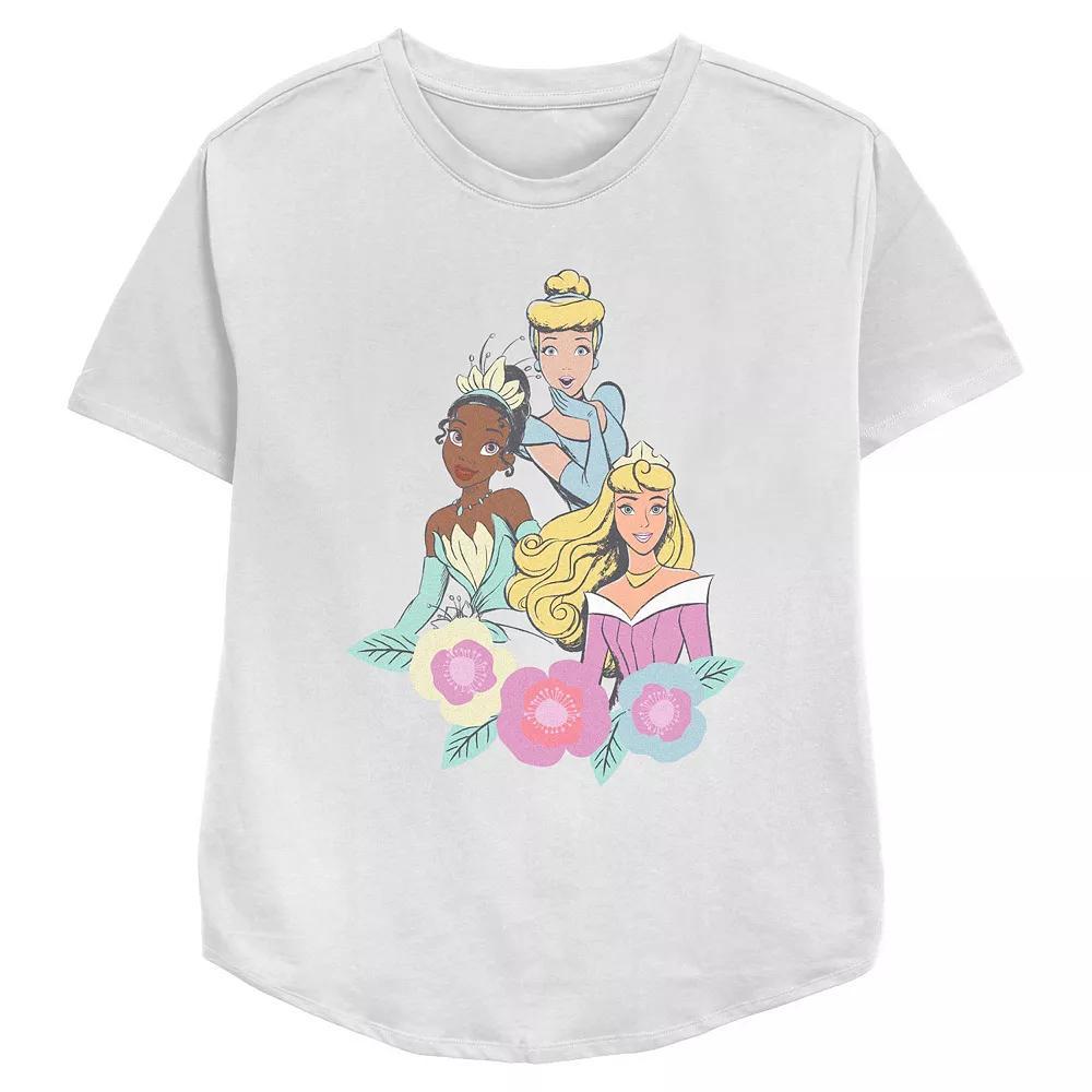 Disney Princess Tiana, Cinderella & Aurora Springtime Trio Women's Relaxed Fit Graphic Tee, Size: XXL, White Product Image
