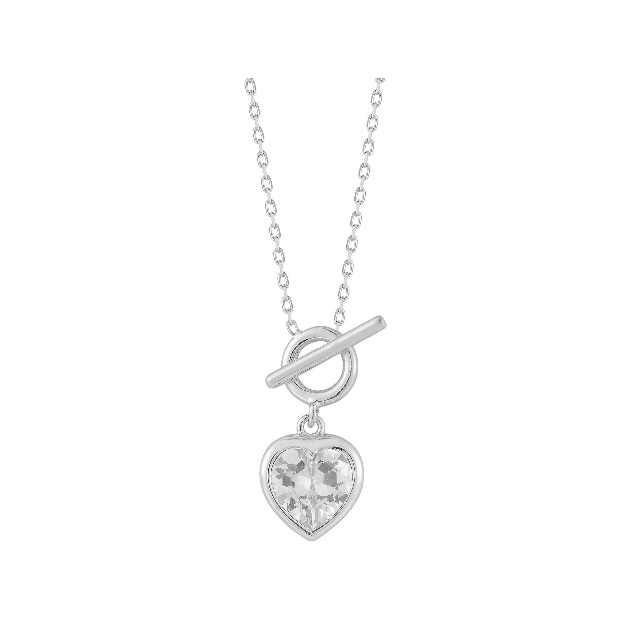 Sunkissed Sterling Cubic Zirconia Heart Toggle Necklace, Women's, Size: 18", Silver Tone White Product Image