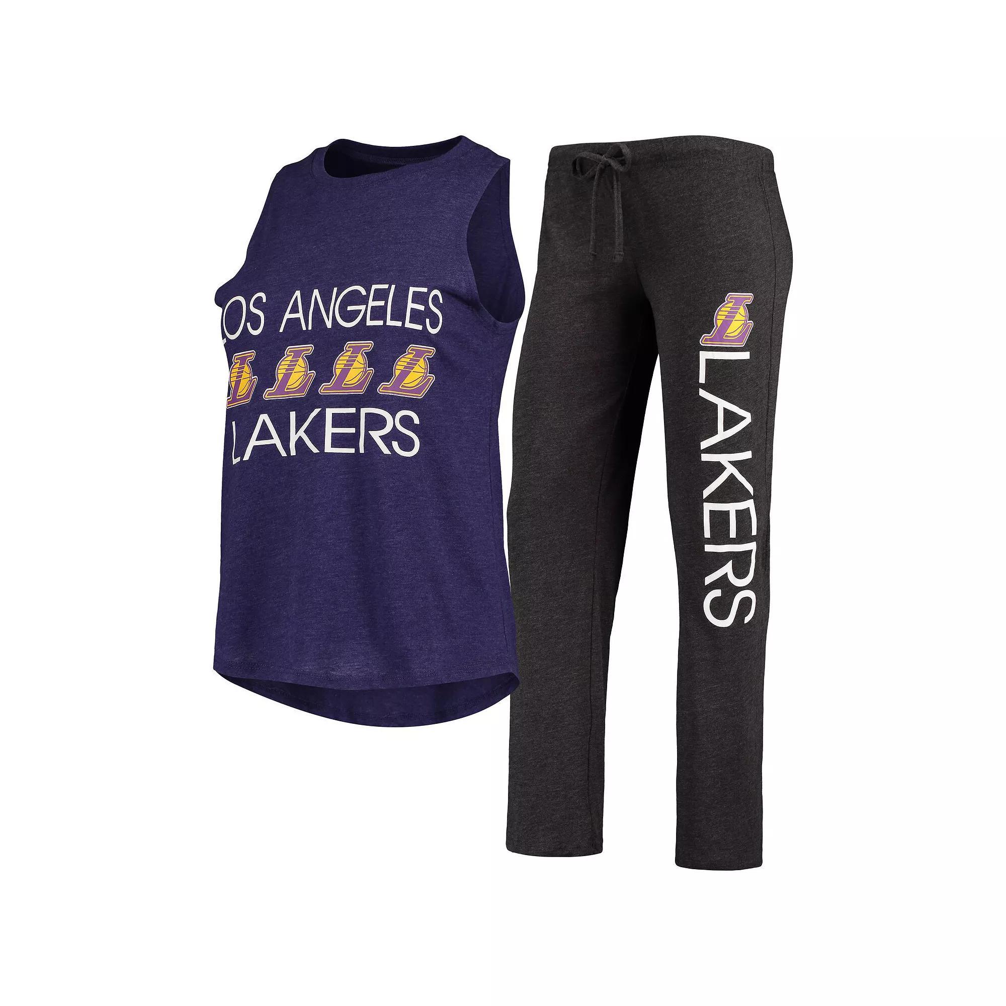 Women's Concepts Sport Black/Purple Los Angeles Lakers Tank Top & Pants Sleep Set, Size: Large Product Image