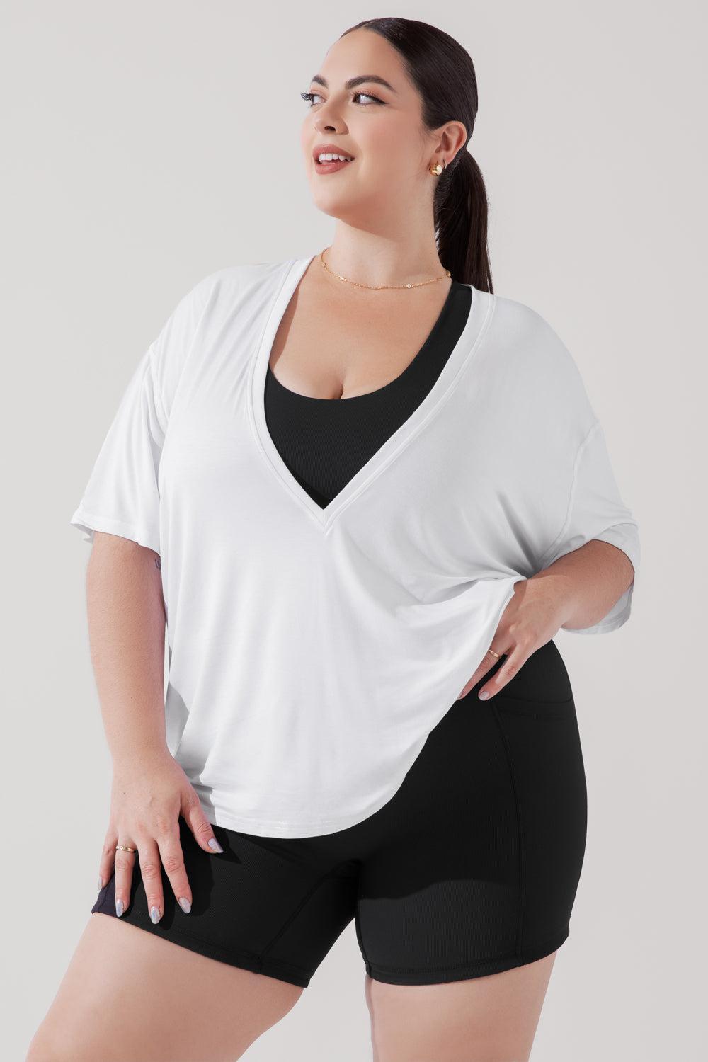 Daring Deep V Tee - White Product Image